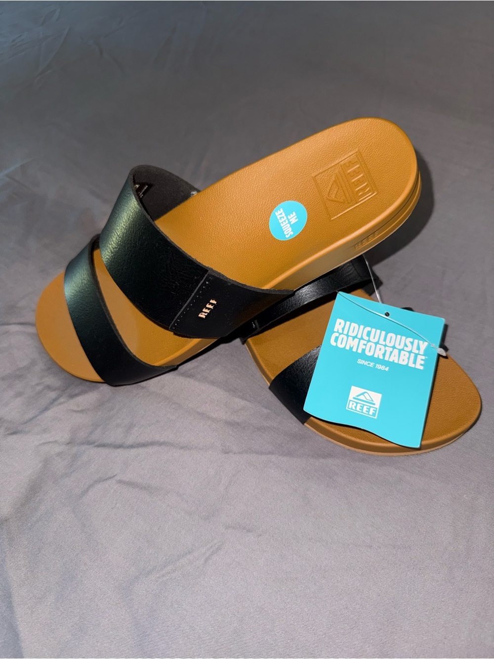 Reef Black & Tan Double Strap Slide Sandals – New with Tags